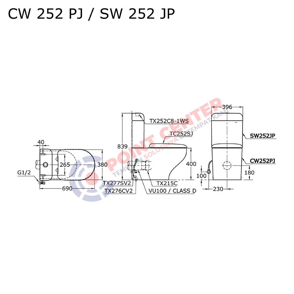 TOTO CW252PJ/SW252JP (P-Trap) Wall Face Toilet (Hayon Series) - Image 2