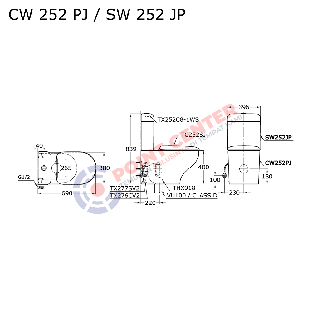 TOTO CW252PJ/SW252JP (S-Trap) Wall Face Toilet (Hayon Series) - Image 2