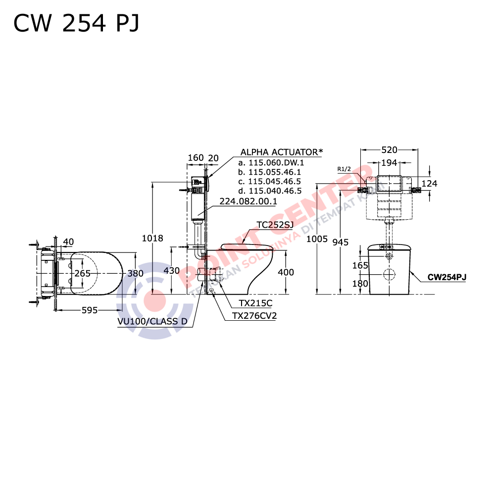 TOTO CW254PJ Wall Face Toilet (Hayon Series) - Image 2