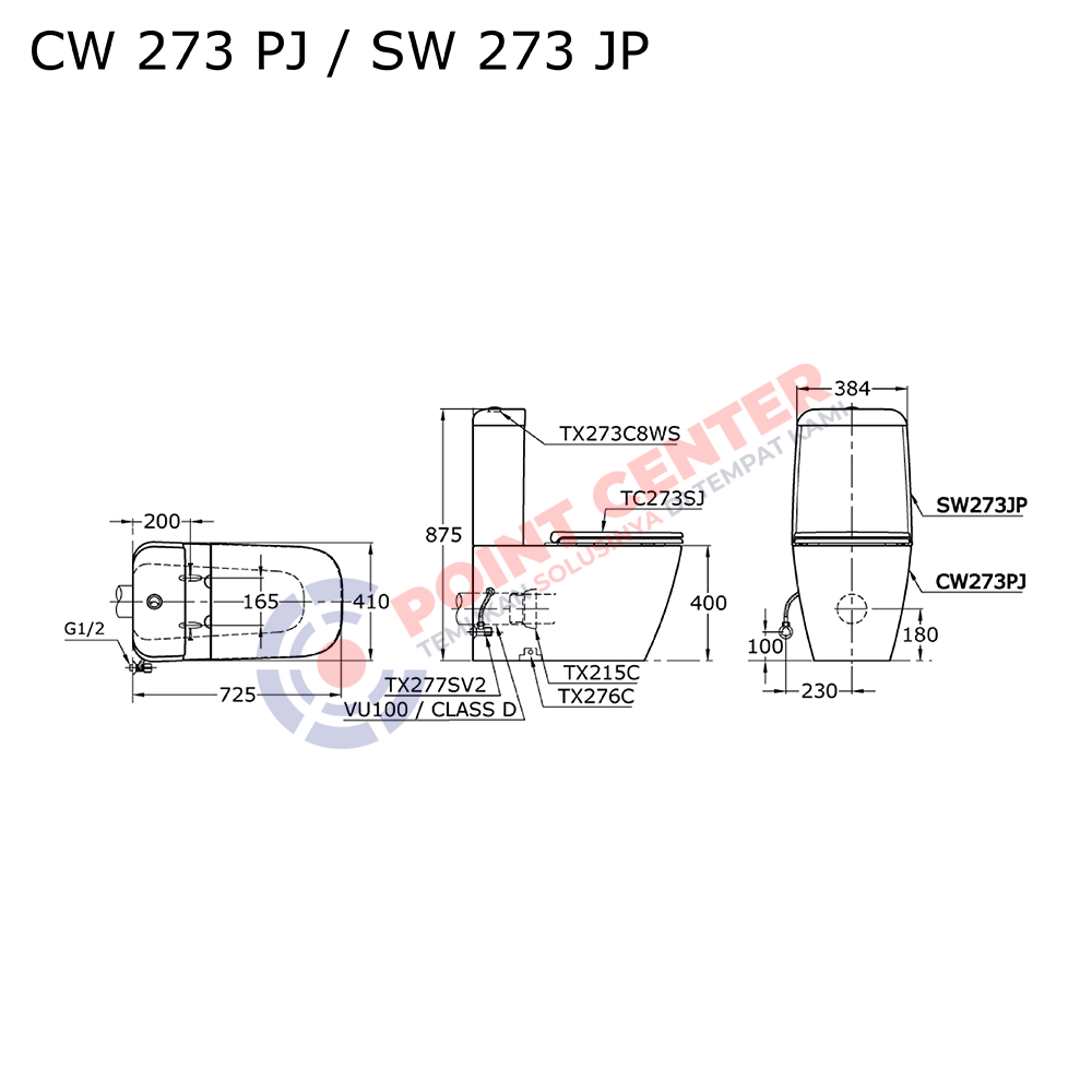 TOTO CW273PJ/SW273JP (P-Trap) Wall Face Toilet (Alisei Series) - Image 2