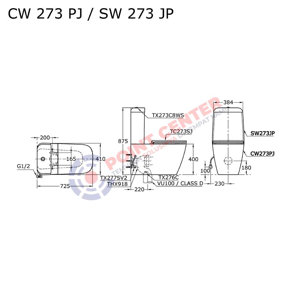 TOTO CW273PJ/SW273JP (S-Trap) Wall Face Toilet (Alisei Series) - Image 2