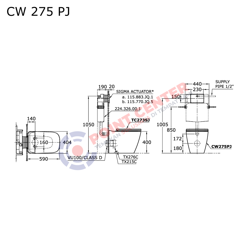 TOTO CW275PJ Wall Face Toilet (Alisei Series) - Image 2