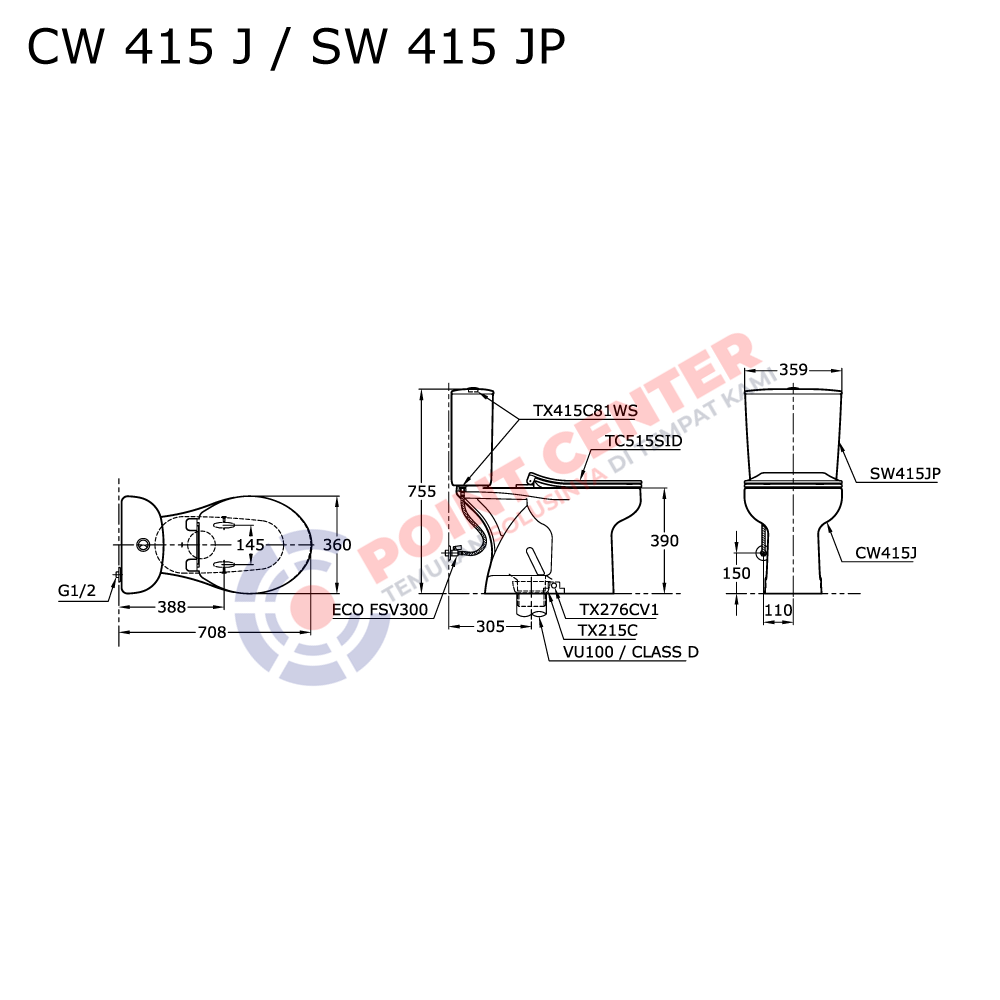 TOTO CW415J/SW415JP (Dual Flush) Close Coupled Toilet - Image 2