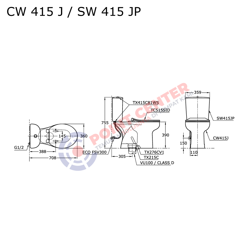 TOTO CW415J/SW415JP (Single Flush) Close Coupled Toilet - Image 2