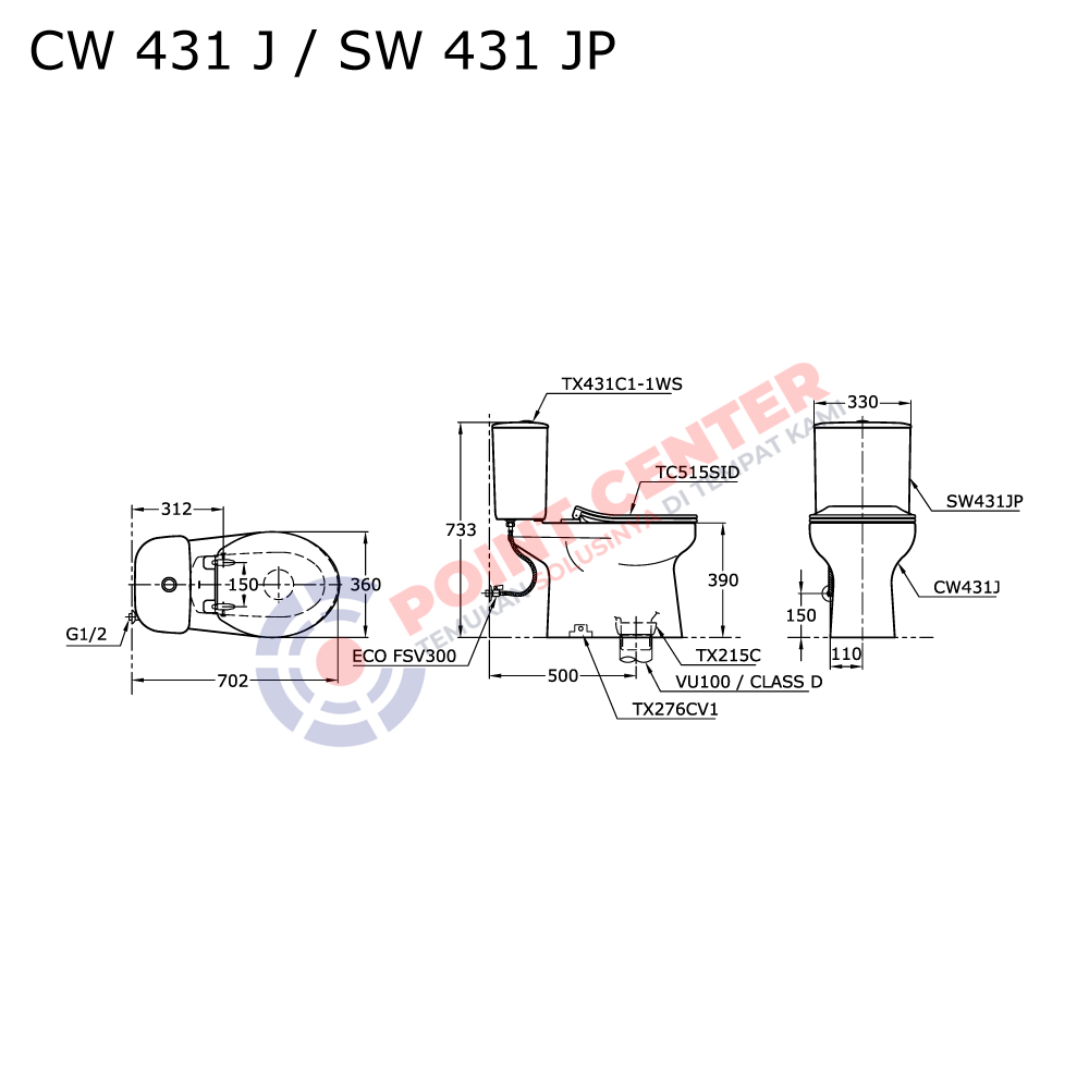 TOTO CW431J/SW431JP Close Coupled Toilet - Image 2