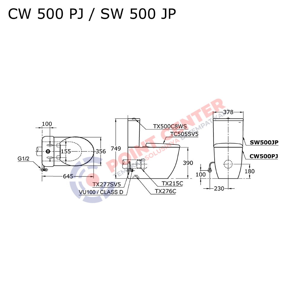 TOTO CW500PJ/SW500JP (P-Trap) Wall Face Toilet - Image 2