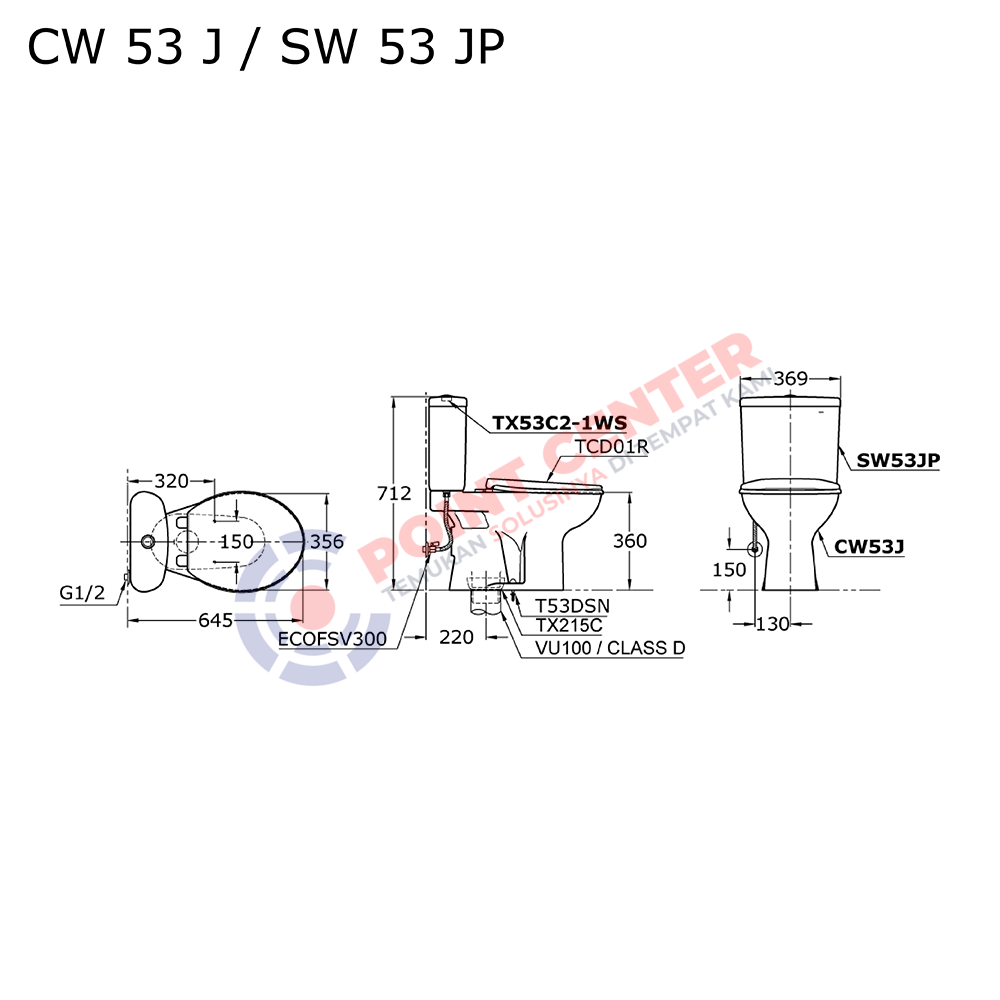 TOTO CW53J/SW53JP Close Coupled Toilet - Image 2