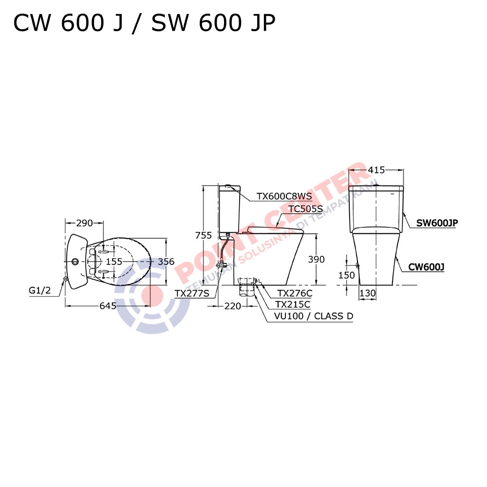 TOTO CW600J/SW600JP Close Coupled Toilet - Image 2