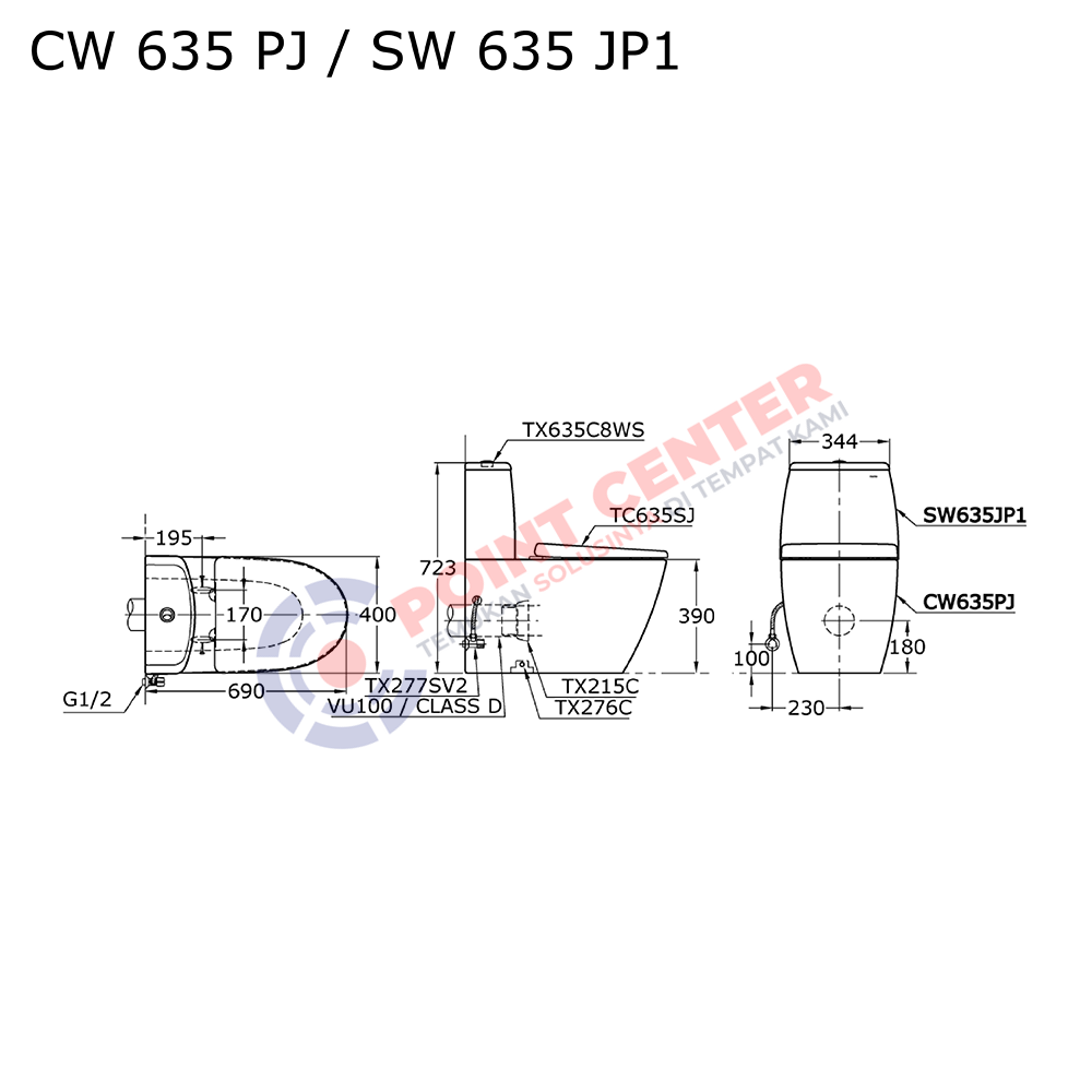 TOTO CW635PJ/SW635JP1 (P-Trap) Wall Face Toilet - Image 2