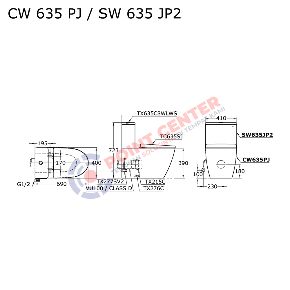 TOTO CW635PJ/SW635JP2 (P-Trap) Wall Face Toilet - Image 2