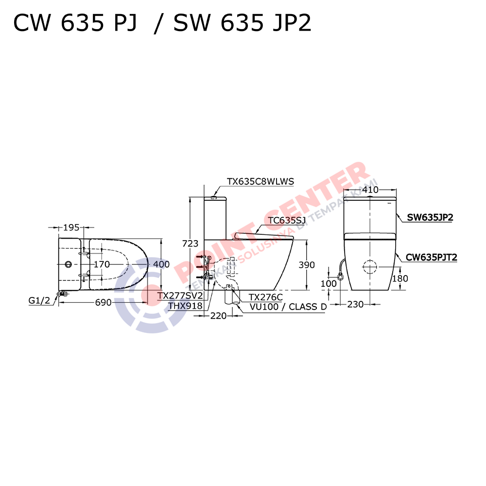 TOTO CW635PJ/SW635JP2 (S-Trap) Wall Face Toilet - Image 2