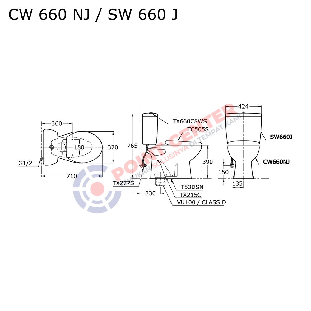 TOTO CW660NJ/SW660J Close Coupled Toilet - Image 2