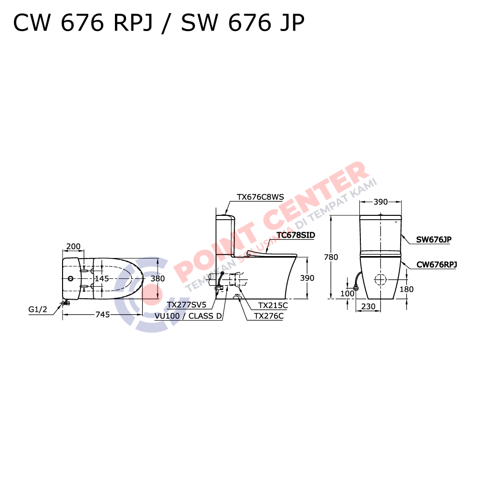 TOTO CW676RPJ/SW676JP (P-Trap) Close Coupled Toilet - Image 2