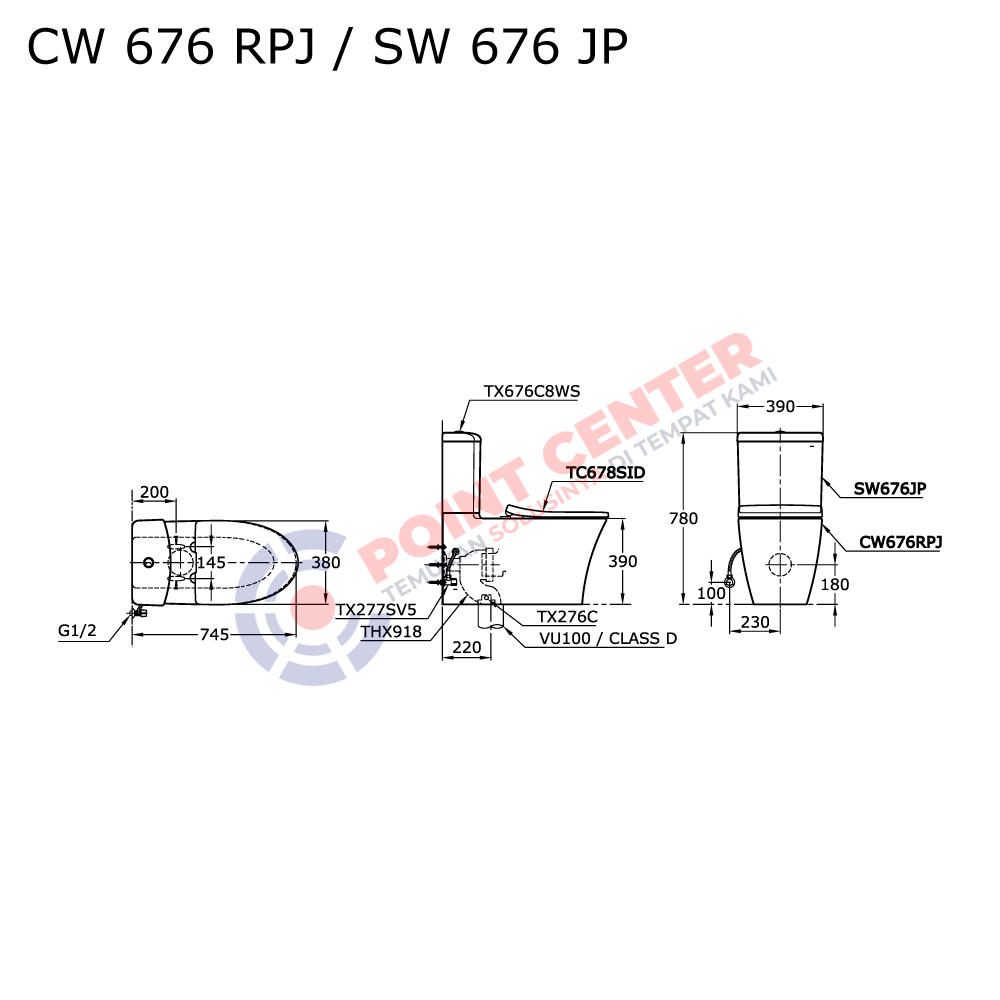 TOTO CW676RPJ/SW676JP (S-Trap) Close Coupled Toilet - Image 2