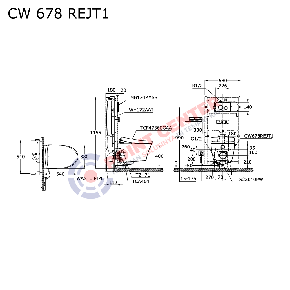 TOTO CW678REJT1 Wall Hung Toilet with Washlet - Image 2