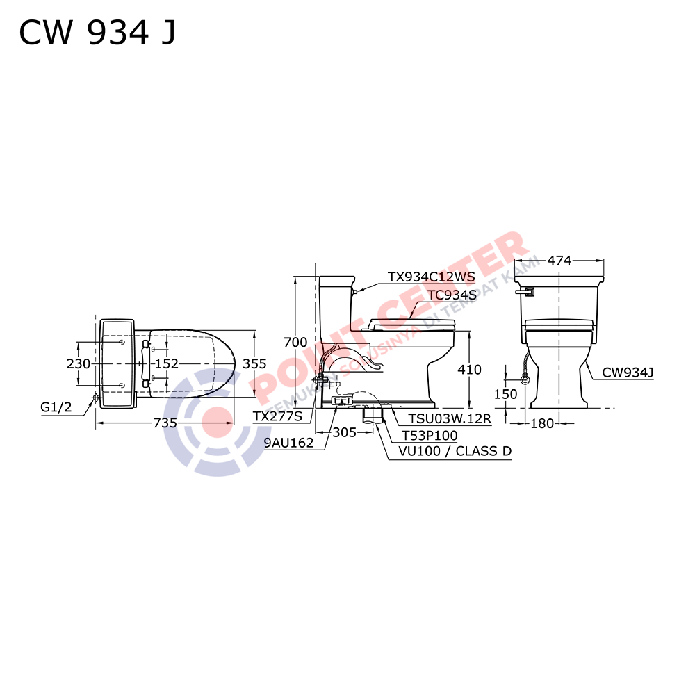 TOTO CW934J One Piece Toilet (Wenzal Series) - Image 2