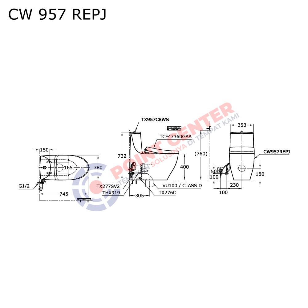 TOTO CW957REPJ One Piece Toilet with Washlet (Tera Series) - Image 2