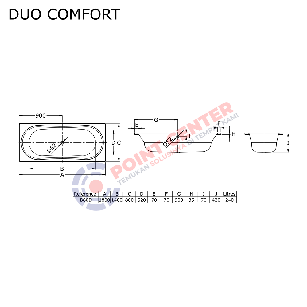 TOTO DUO COMFORT Bathtub With Apported Anti-Slip - Image 2