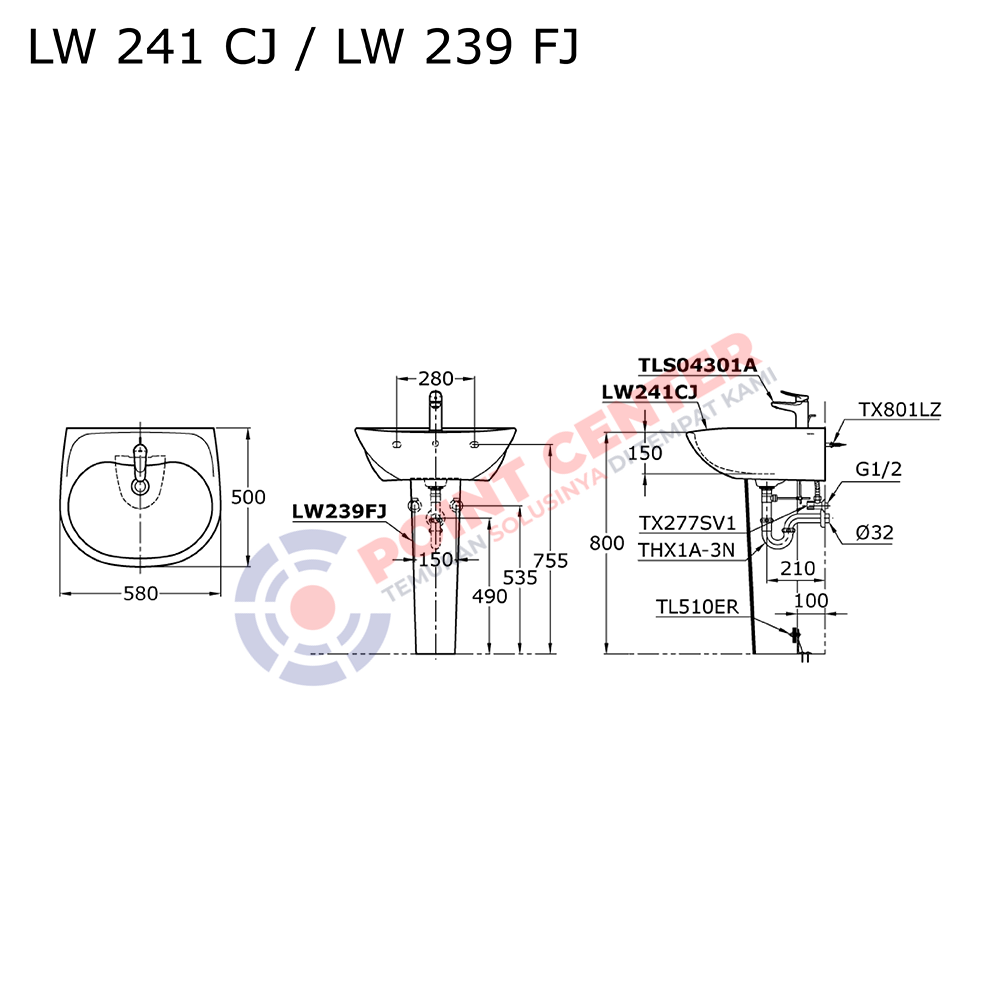 TOTO LW241CJ/LW239FJ Pedestal Lavatory - Image 2