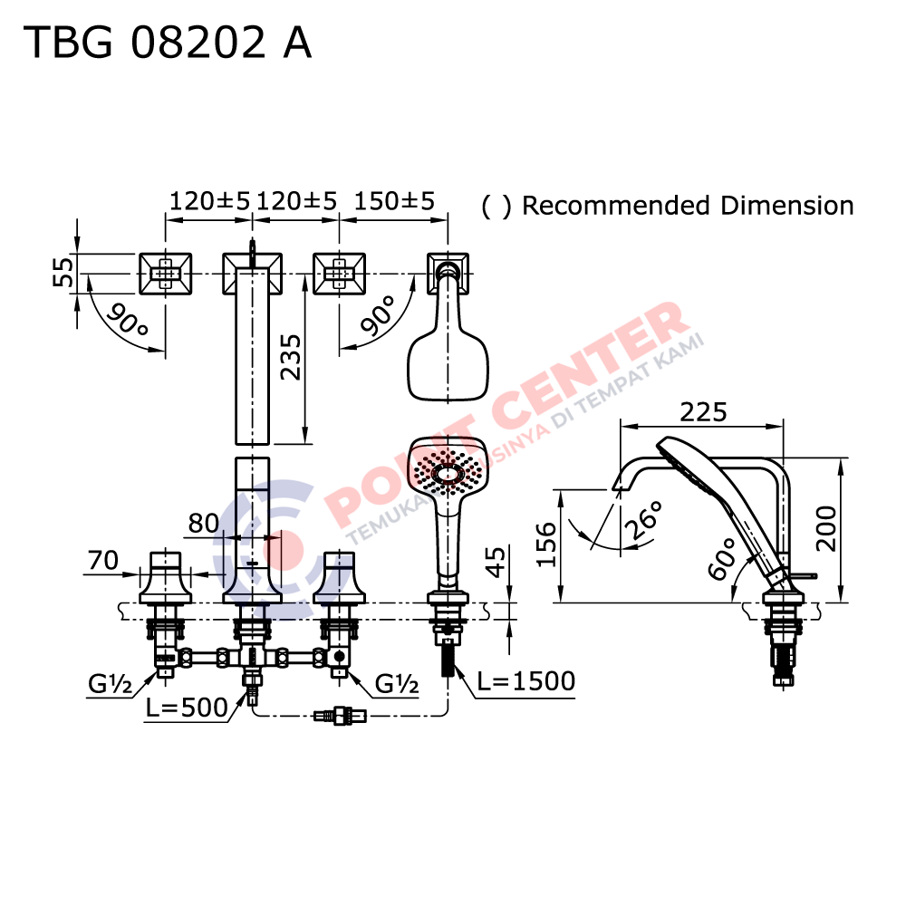 TOTO TBG08202A Bath & Shower Set (4 Holes) (GC Series) - Image 2