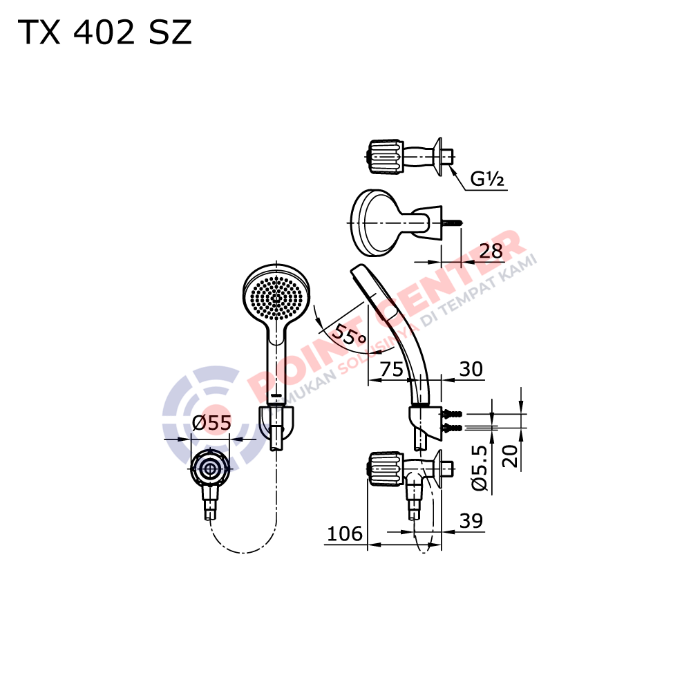 TOTO TX402SZ Hand Shower Set With Stop Valve - Image 2