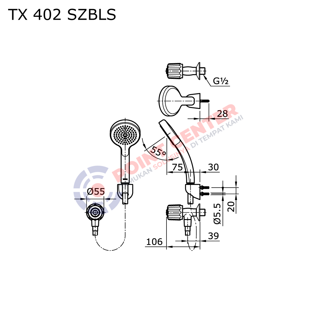 TOTO TX402SZBLS Black Smoke Handle Hand Shower Set With Stop Valve - Image 2