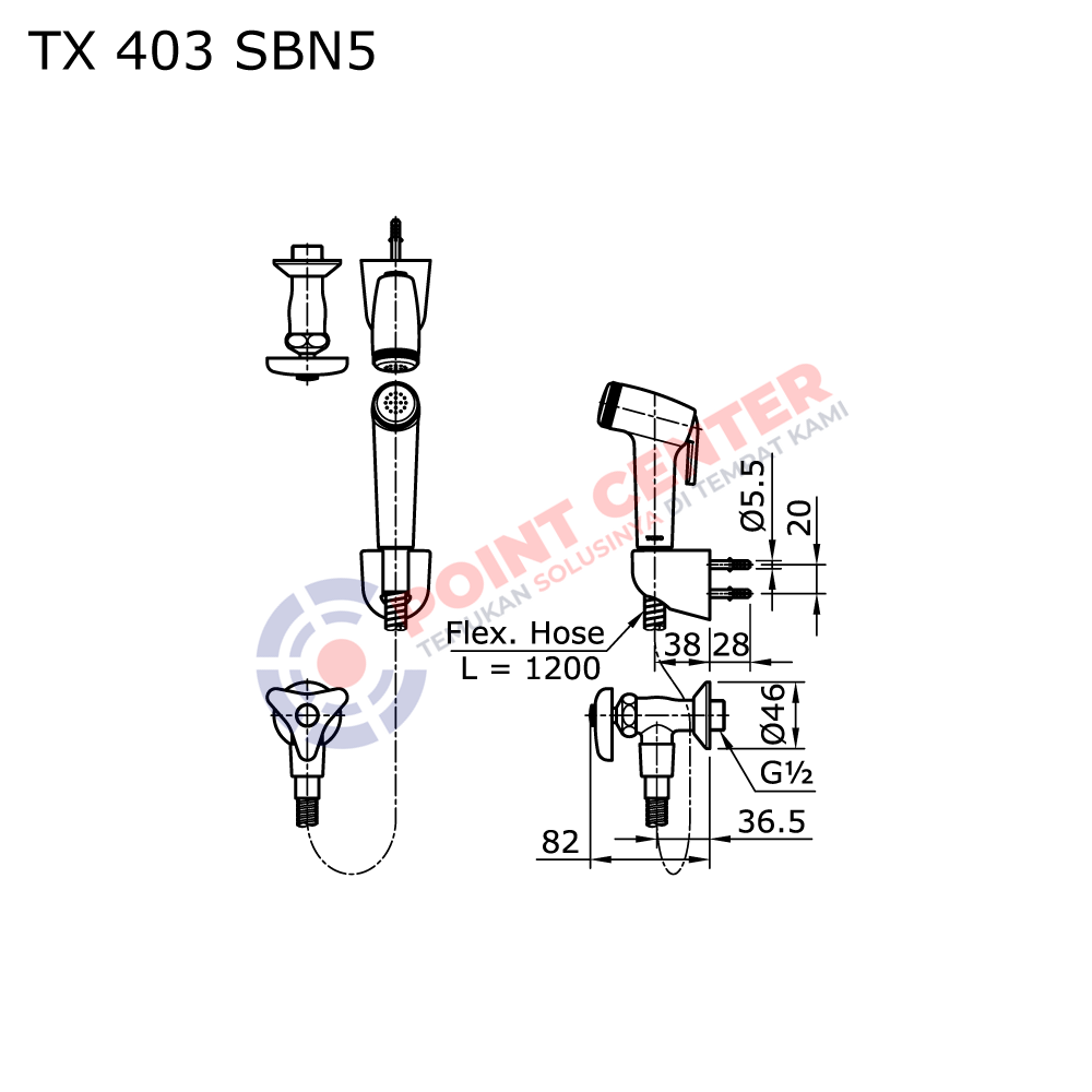 TOTO TX403SBN5 Shower Spray With Stop Valve (Black) - Image 2