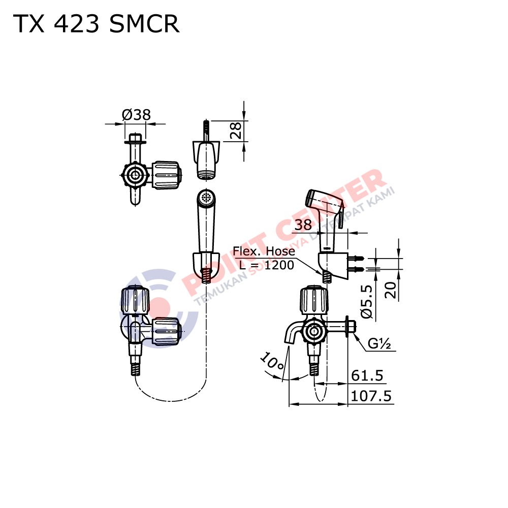 TOTO TX423SMCR Shower Spray With Tap (Chrome) - Image 2