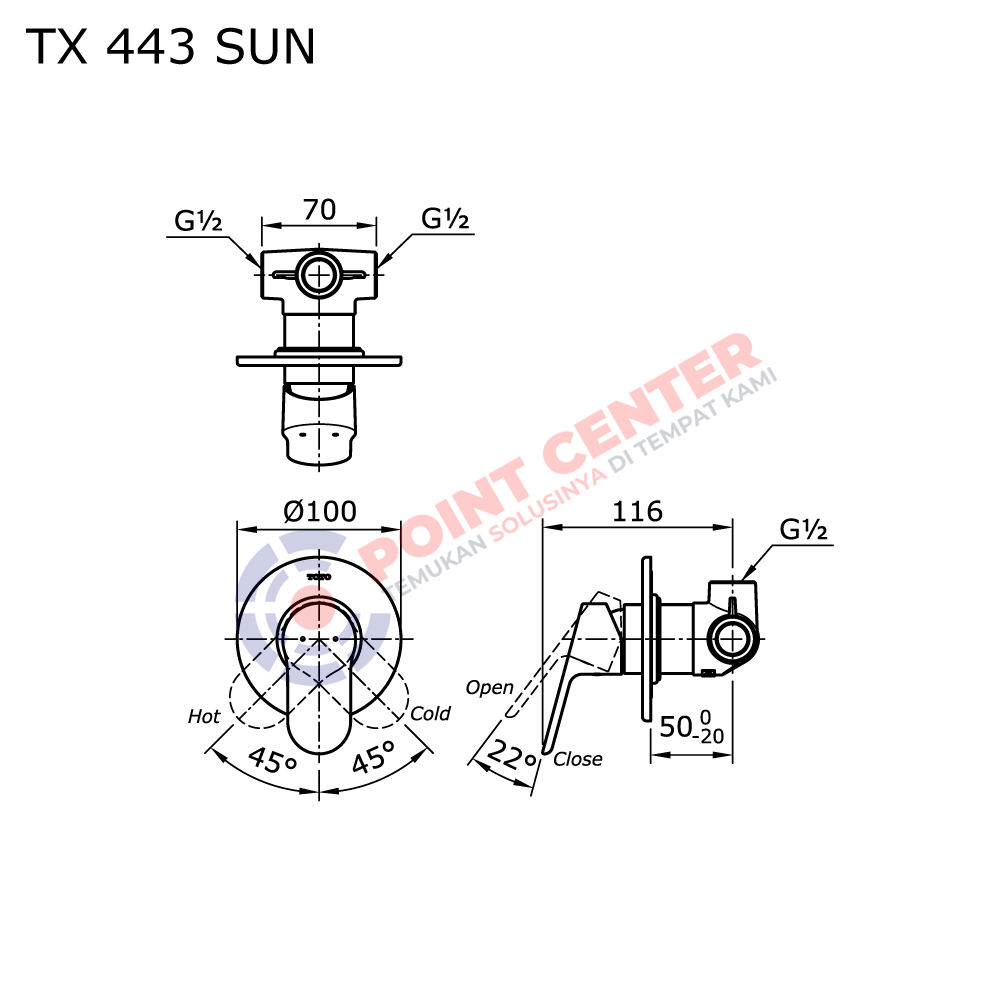 TOTO TX443SUN Single Lever Shower Mixer (Umi Series) - Image 2