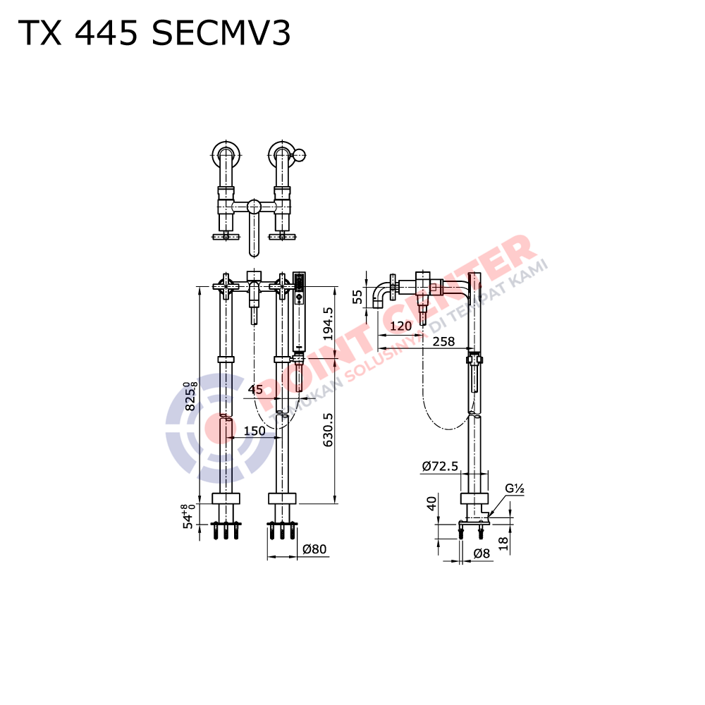 TOTO TX445SECMV3 Cross Handle Floor Standing Bath & Shower Set (Ego II Series) - Image 2