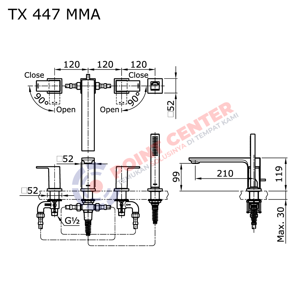 TOTO TX447MMA 4 Holes Bath & Shower Set - Image 2