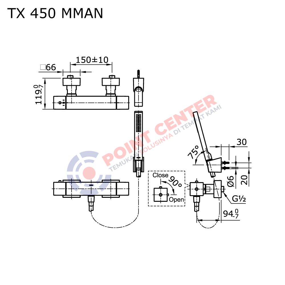 TOTO TX450MMAN Thermostat Shower Set - Image 2