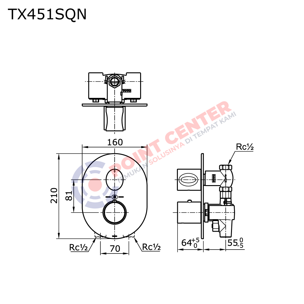 TOTO TX451SQN Thermostat Bath or Shower Mixer With Stop Valve (Le Muse Series) - Image 2