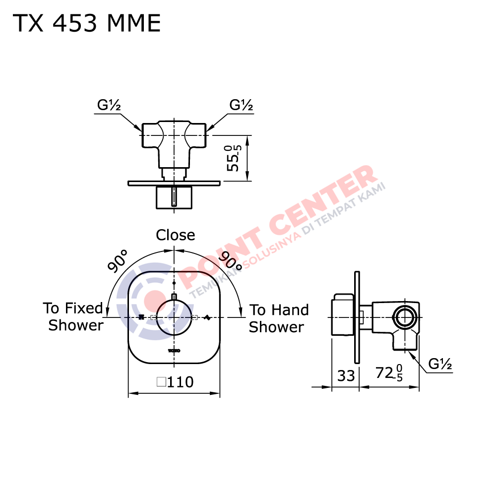 TOTO TX453MME 2 Way Diverter (1 in 2 out With Shut Off) - Image 2