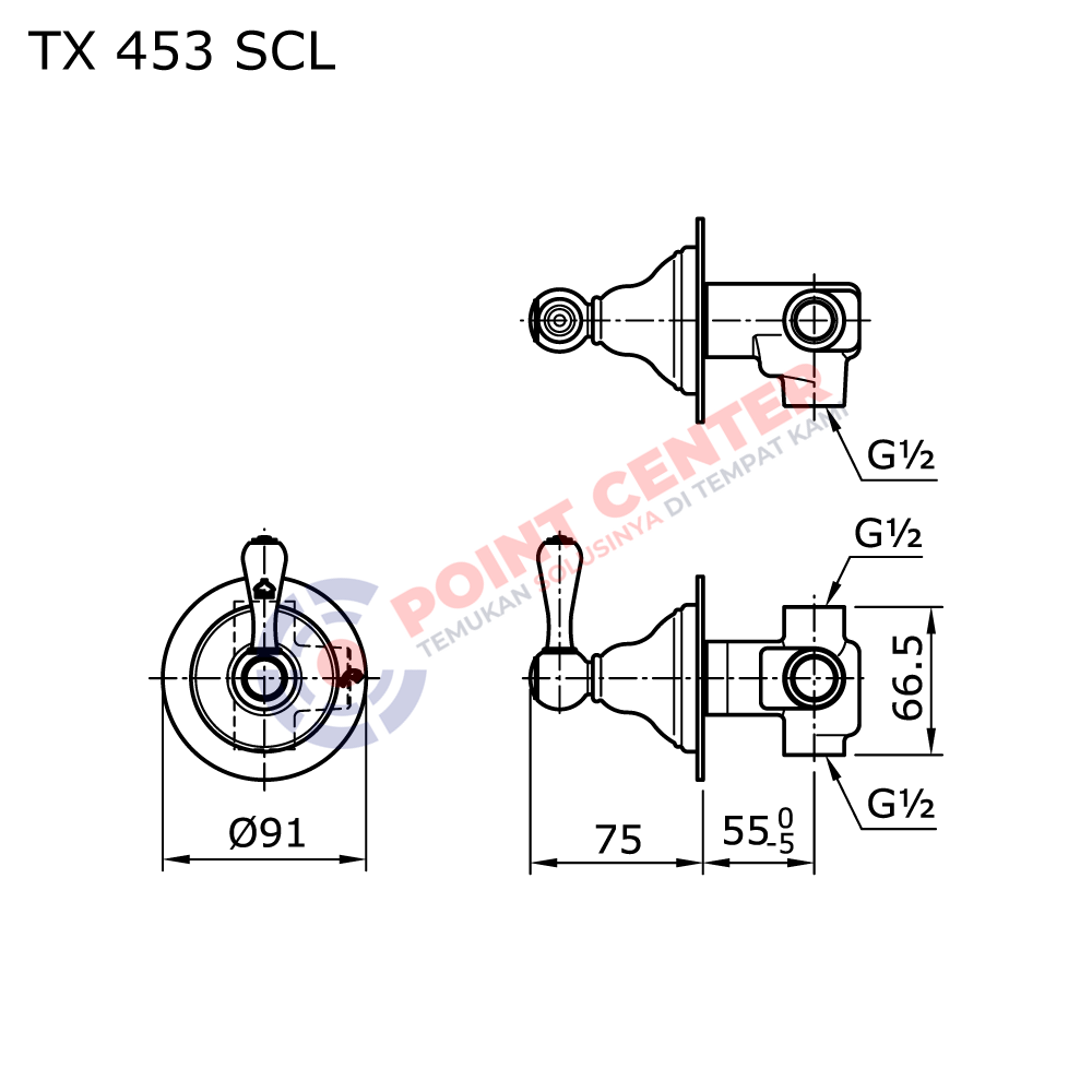 TOTO TX453SCL Lever Handle 2 Way Diverter (1 in 2 out) (Curio Series) - Image 2