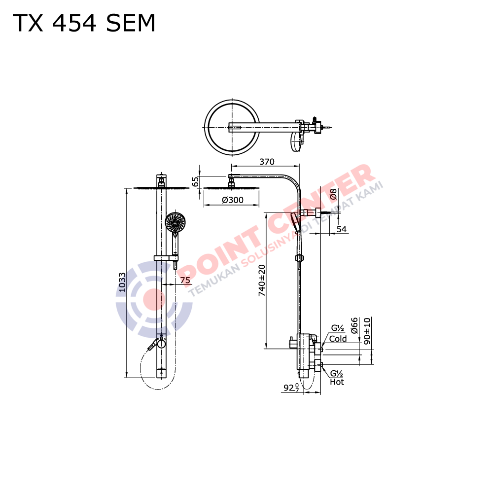 TOTO TX454SEM Thermostat Shower Column Set (Ego I Series) - Image 2