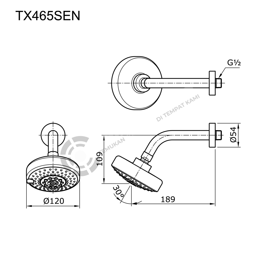 TOTO TX465SEN Fixed Shower Head (Ego Series) - Image 2