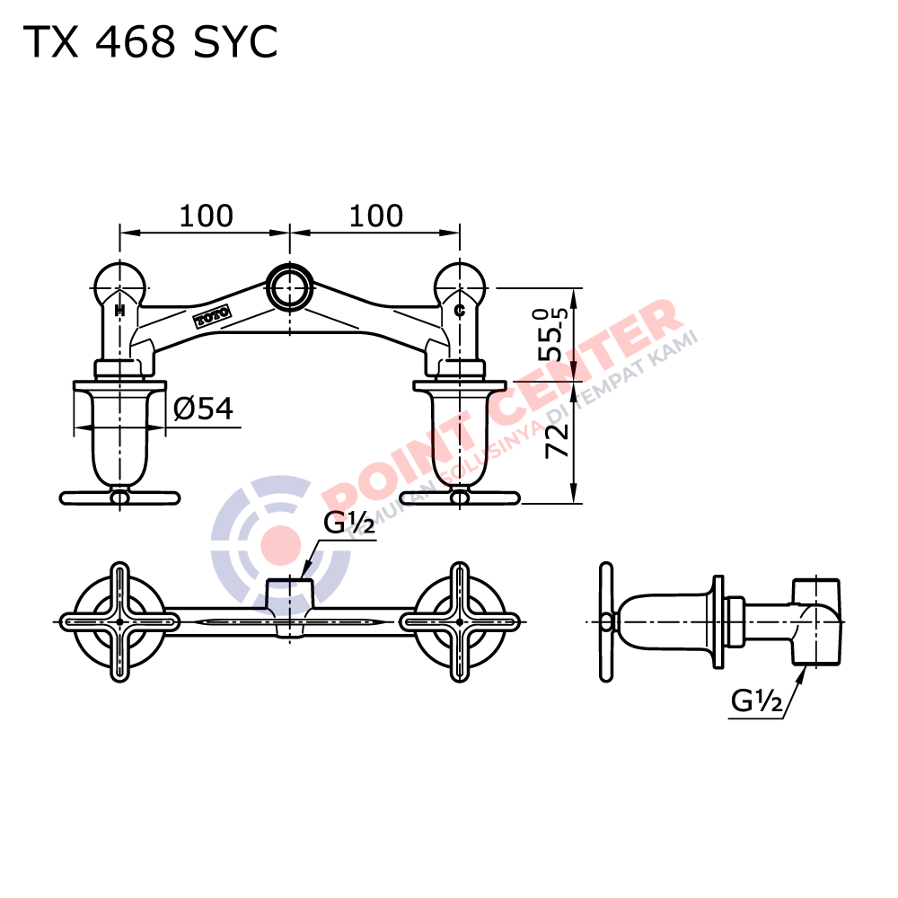 TOTO TX468SYC Cross Handle Mixing Valve For Shower (Hayon Series) - Image 2