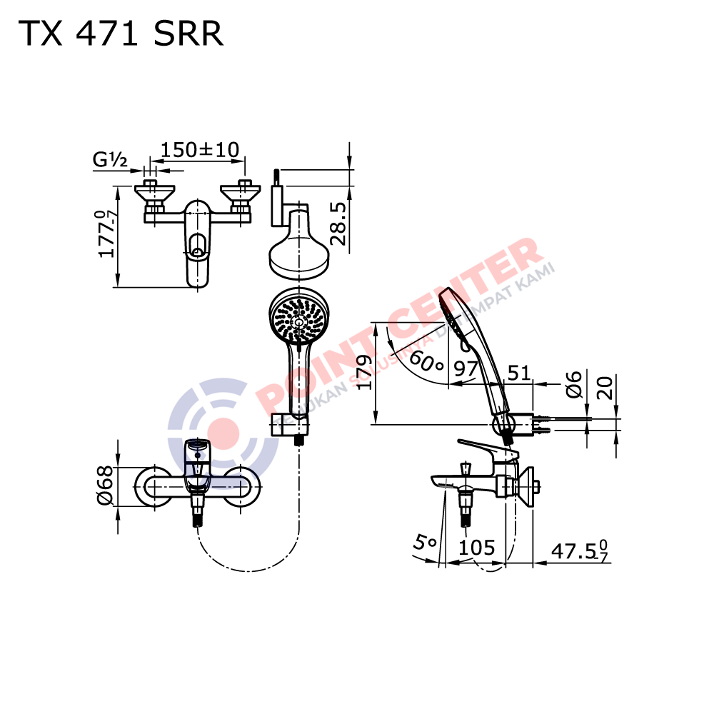 TOTO TX471SRR Single Lever Bath & Shower Set (Rei Series) - Image 2