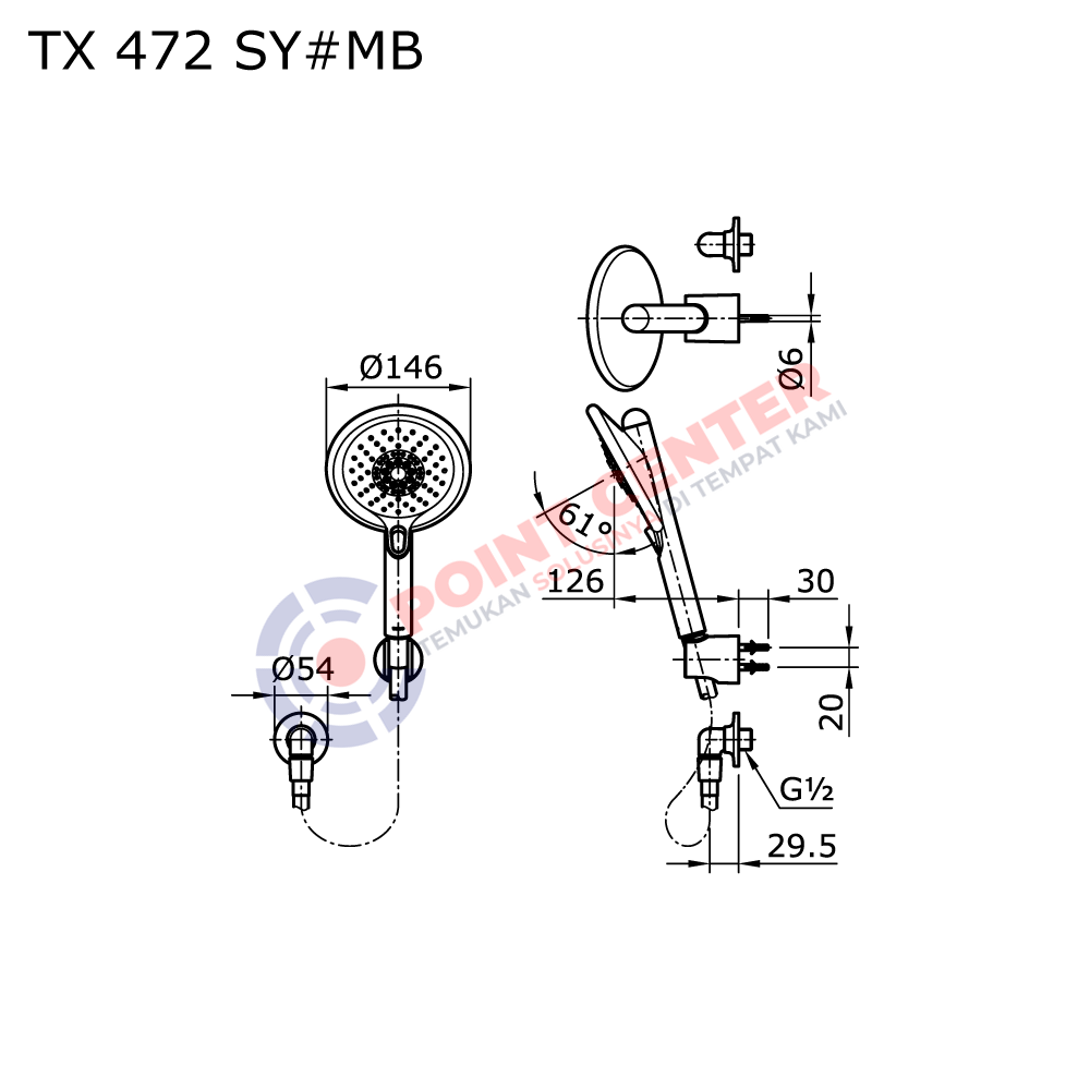 TOTO TX472SY#MB Hand Shower With Wall Outlet (Hayon Series) - Image 2