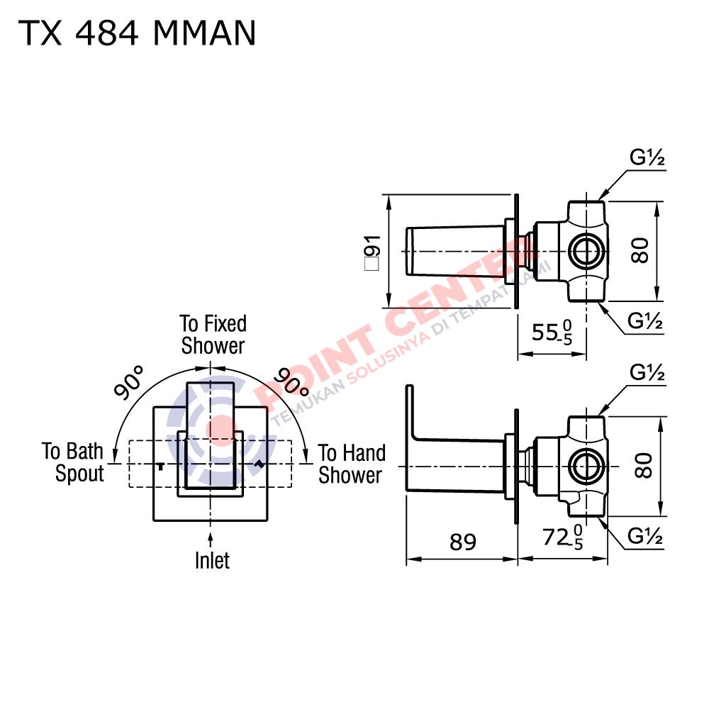 TOTO TX484MMAN 3 Way Diverter (1 in 3 out) - Image 2
