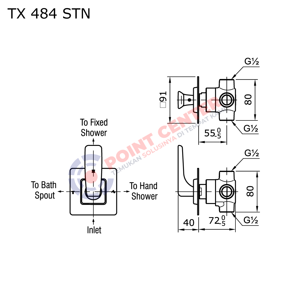 TOTO TX484STN 3 Way Diverter (1 in 3 out) (Toja Series) - Image 2