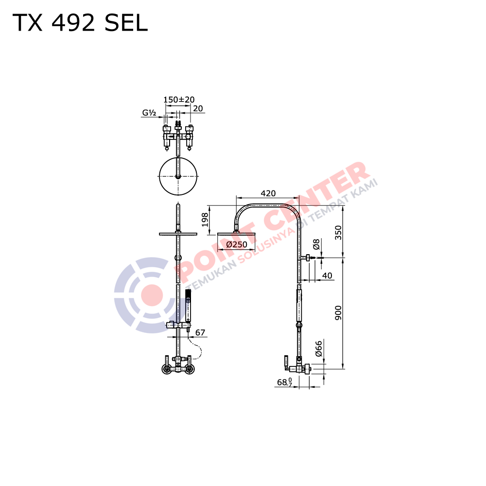 TOTO TX492SEL Lever Handle Shower Column Set (Ego II Series) - Image 2
