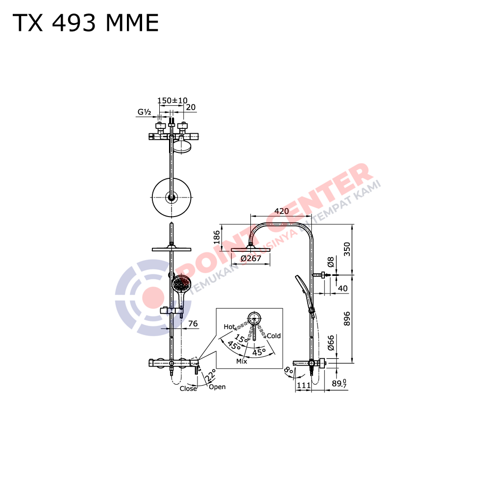 TOTO TX493MME 3 Way Shower Column Set - Image 2