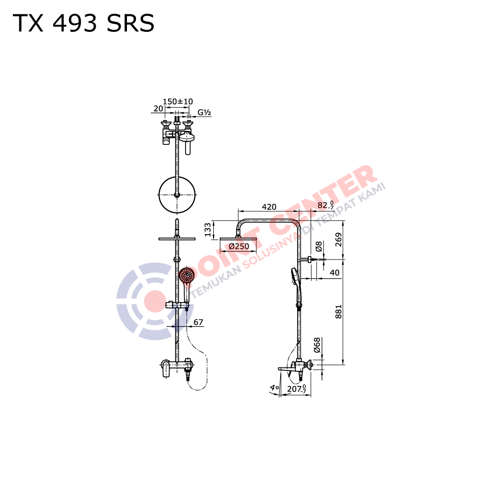 TOTO TX493SRS 3 Way Shower Column Set (Rei Series) - Image 2