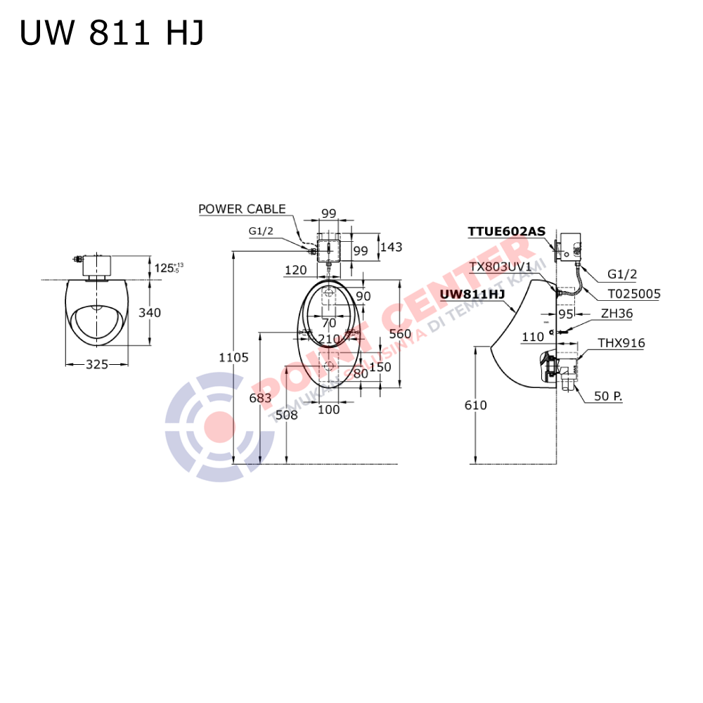 TOTO UW811HJ Concealed Urinal Sensor 220 V (Le Muse Series) - Image 2