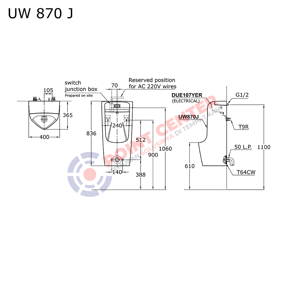 TOTO UW870J Concealed Urinal Sensor 220 V - Image 2